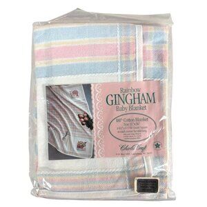 Charles Craft Rainbow Gingham Cross Stitch Baby Blanket Cotton 31" X 36" NEW